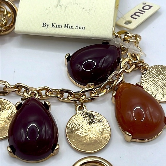 2 Mia Collection Women’s Jewelry Blue Maroon Orange Gold Tone Bracelet Toggle - Picture 9 of 9